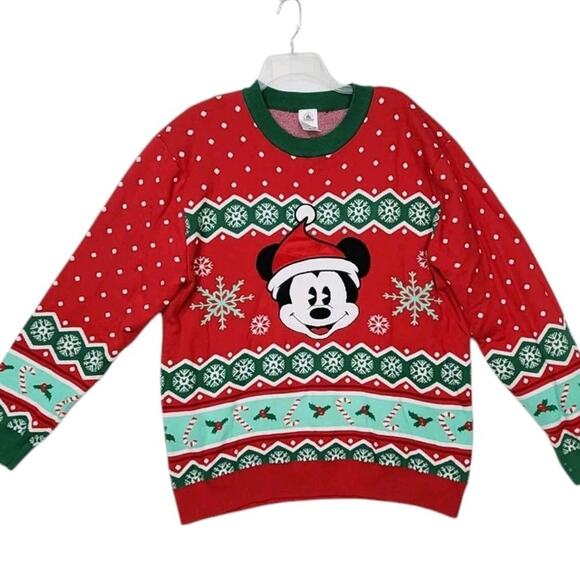 DISNEY MICKEY MOUSE MEN SZ XL UGLY CHRISTMAS SWEATER 100% COTTON EMBROIDERED EUC - Picture 1 of 7
